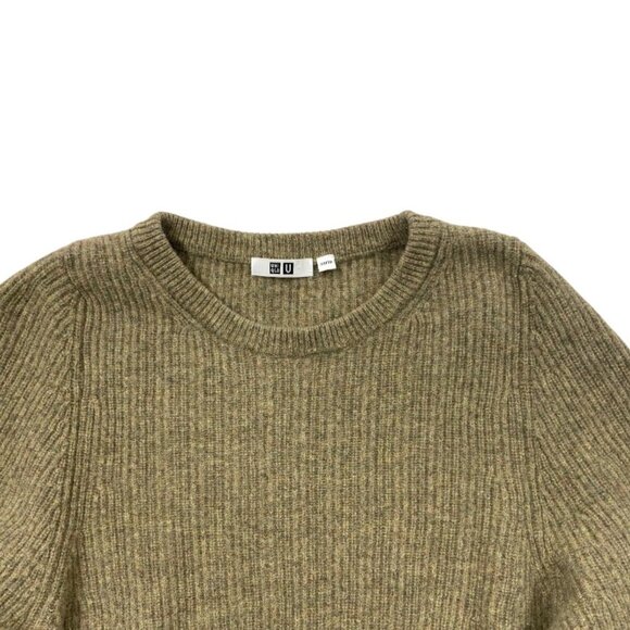 Uniqlo Premium Lambswool Volume Sweater Women's XS Khaki Long Sleeve - Picture 3 of 8